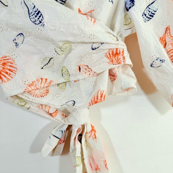 Anthropologie Maeve White Eyelet Seashell Collared Wrap V Neck Shirt Medium - Picture 7 of 16